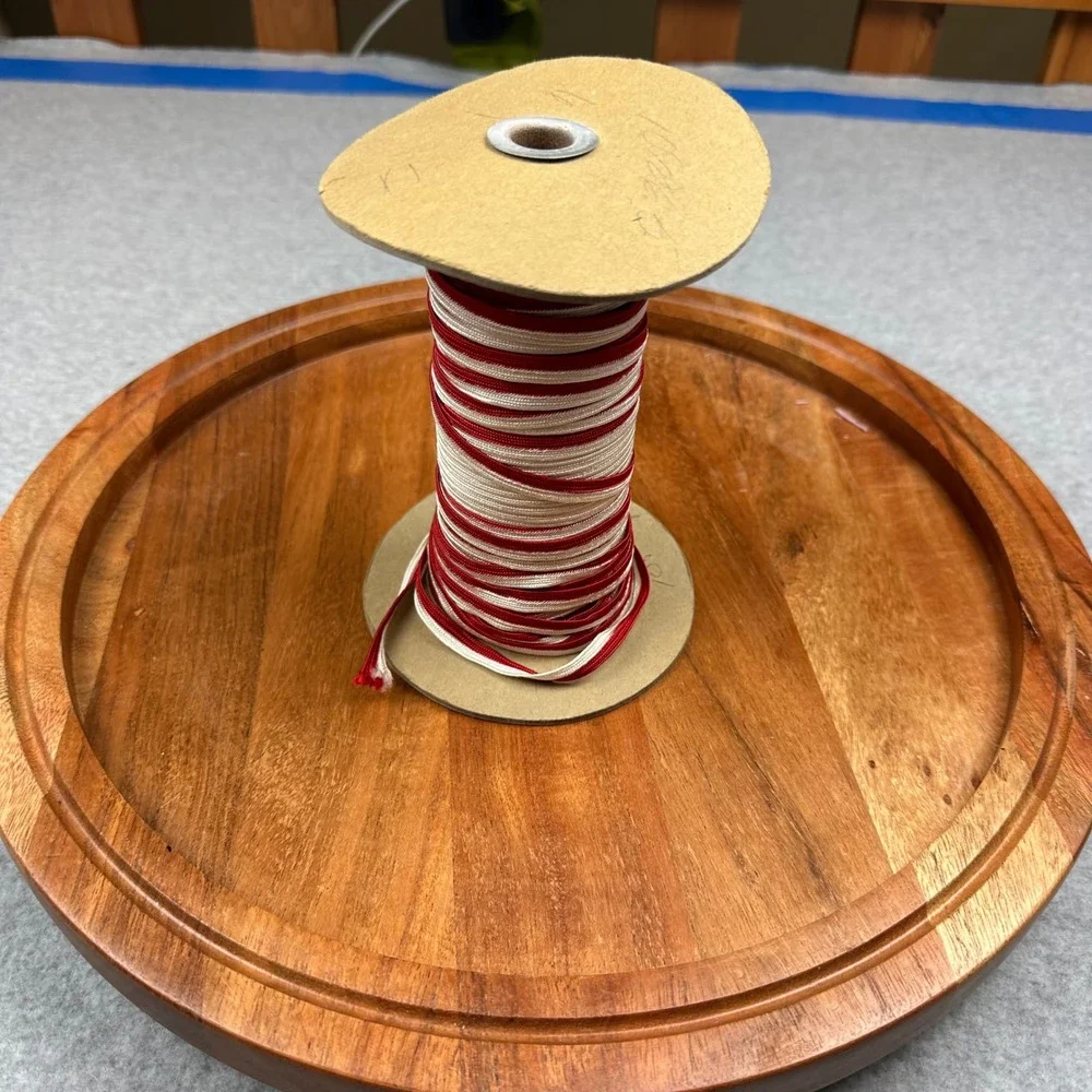 Red and White Braided Flat Cord Trim Spool for Sewing and Crafts